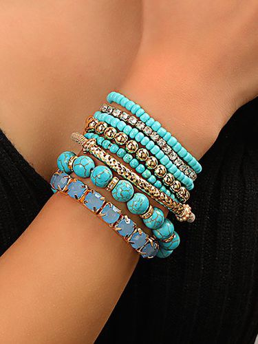 Ethnic Turquoise Crystal Beaded Layered Bracelet Boho Jewelry - Just Fashion Now - Modalova