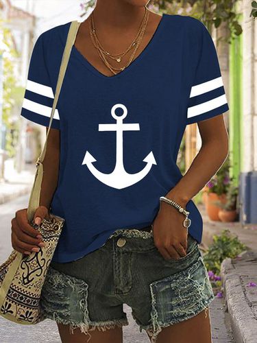 Sea Casual V Neck Anchor T-Shirt - Just Fashion Now - Modalova
