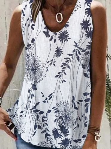 Casual Floral Crew Neck Tank Top - Just Fashion Now - Modalova