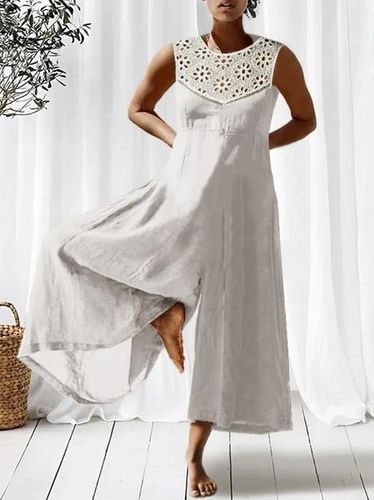 Loose Cotton And Linen Lace Casual Jumpsuit - Just Fashion Now - Modalova
