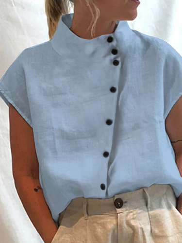 Women's Cotton Linen Stand Collar Casual Shirt - Just Fashion Now - Modalova