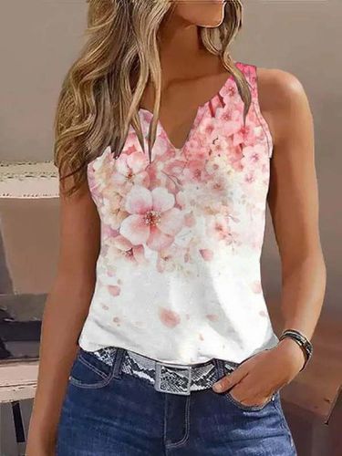 Casual Notched Jersey Floral T-Shirt - Modetalente - Modalova