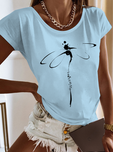 Casual Jersey Dragonfly Loose T-Shirt - Just Fashion Now - Modalova