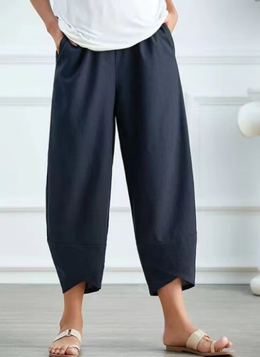 Plain Loosen Cotton Casual Elastic Band Pants - Just Fashion Now - Modalova