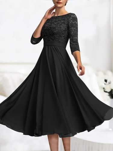 Wedding party Lace Chiffon zip seven Sleeve midi Dress - Just Fashion Now - Modalova