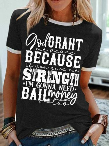 Women's God Crant Me Peace Because If You Give Me Strength I'M Gonna Need Ball Money Too Funny Easter Day Graphic Printing Casual Cotton-Blend Crew Ne - Modetalente - Modalova