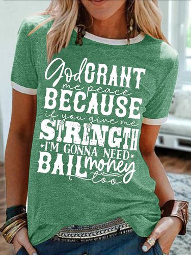 Women's God Crant Me Peace Because If You Give Me Strength I'M Gonna Need Ball Money Too Funny Easter Day Graphic Printing Casual Cotton-Blend Crew Ne - Modetalente - Modalova