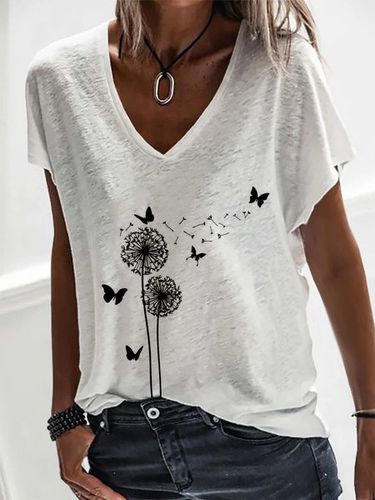 Dandelion Short Sleeve V Neck Casual T-Shirt - Modetalente - Modalova