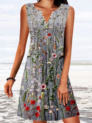 Notched Casual Floral Printed Buckle Dress - Modetalente - Modalova