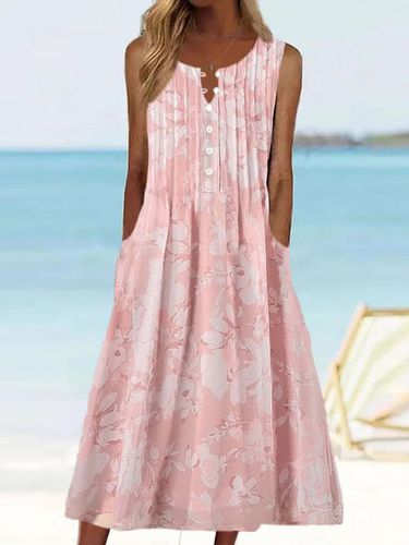 V Neck Buttoned Floral Vacation Dress - Modetalente - Modalova