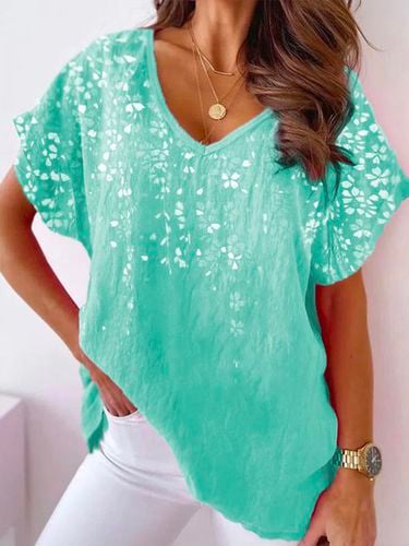Linen V Neck Floral Casual Shirt - Just Fashion Now - Modalova