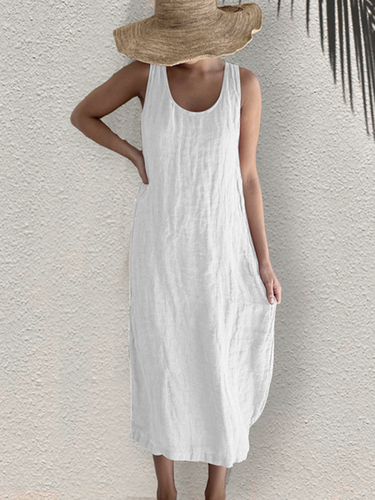 Cotton And Linen Casual Loose Dress - Just Fashion Now - Modalova
