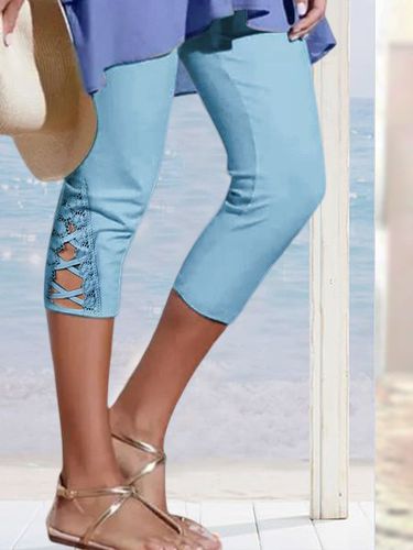 Lace Edge Knitted Casual Leggings - Just Fashion Now - Modalova