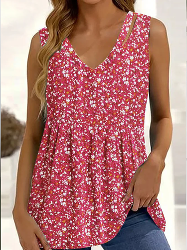 V Neck Knitted Vacation Floral Tank Top - Just Fashion Now - Modalova