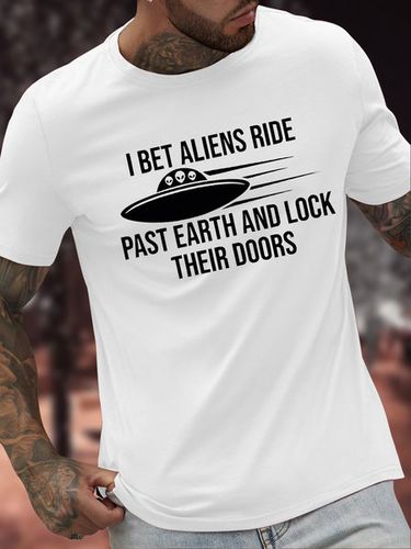 Men's I Bet Aliens Ride Past Earth And Lock Their Doors Funny Graphic Printing Casual Text Letters Cotton Loose T-Shirt - Modetalente - Modalova