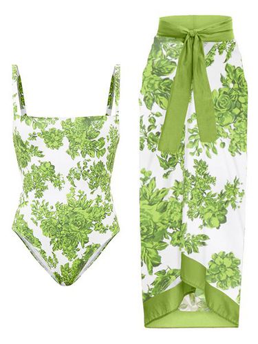 Vacation Floral Printing One Piece With Cover Up - Just Fashion Now - Modalova