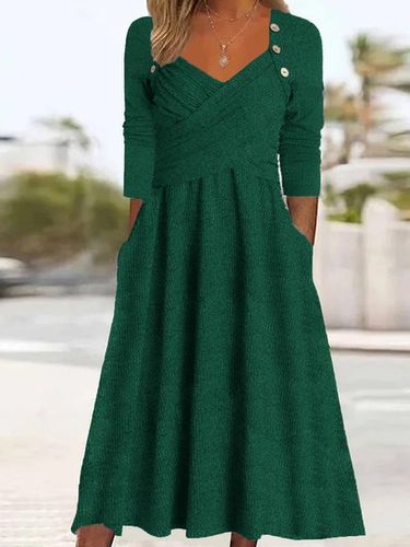 Plain Casual Buckle Sweetheart Neckline Dress - Just Fashion Now - Modalova