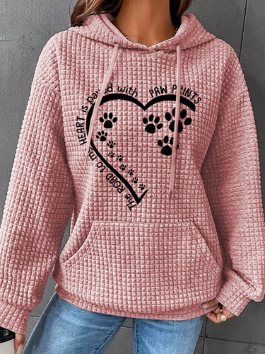 Women's Dog Lovers The Road To My Heart Is Paved With Paw Prints Cotton-Blend Simple Loose Hoodie - Modetalente - Modalova