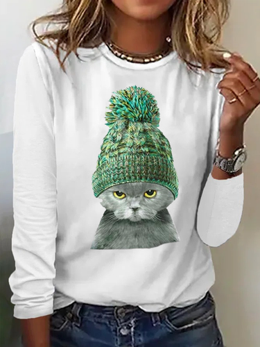 Women'S Cat Print Casual Long Sleeve Shirt - Modetalente - Modalova
