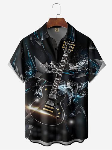 Music Guitar Chest Pocket Short Sleeve Hawaiian Shirt - Modetalente - Modalova