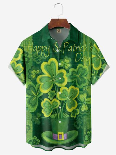 St. Patrick's Day Clover Chest Pocket Short Sleeve Hawaiian Shirt - Modetalente - Modalova