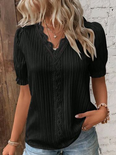 V Neck Plain Lace Elegant Shirt - Just Fashion Now - Modalova