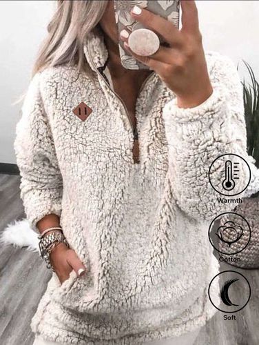 Casual Fluff/Granular Fleece Fabric V Neck Plain Sweatshirt - Just Fashion Now - Modalova
