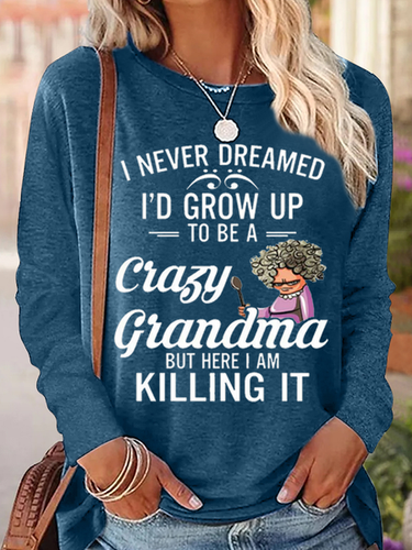 Funny Letter Grandma Crew Neck Casual Text Letters Long Sleeve Shirt - Modetalente - Modalova