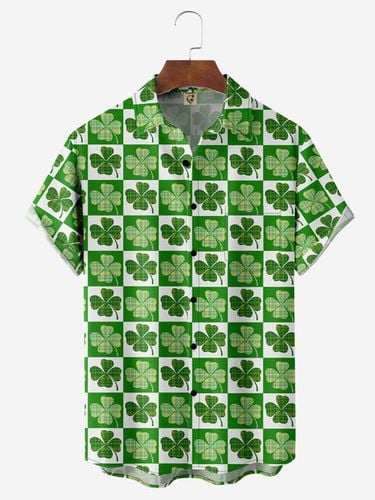 St. Patrick's Day Clover Chest Pocket Short Sleeve Hawaiian Shirt - Modetalente - Modalova