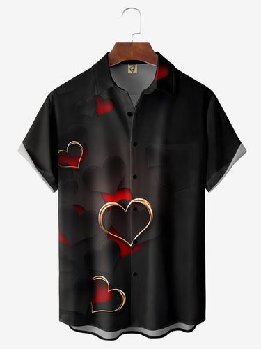 Heart Chest Pocket Short Sleeve Casual Shirt - Modetalente - Modalova