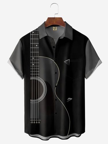 Music Guitar Lapel Chest Pocket Hawaiian Shirt - Modetalente - Modalova