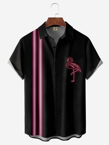 Flamingo Chest Pocket Short Sleeve Bowling Shirt - Modetalente - Modalova