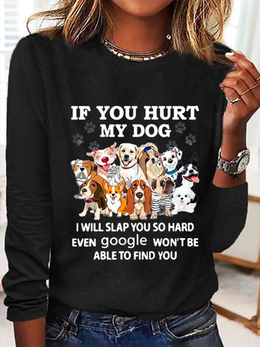 If You Hurt My Dog I Will Slap You So Hard Text Letters Cotton-Blend Simple Shirt - Modetalente - Modalova