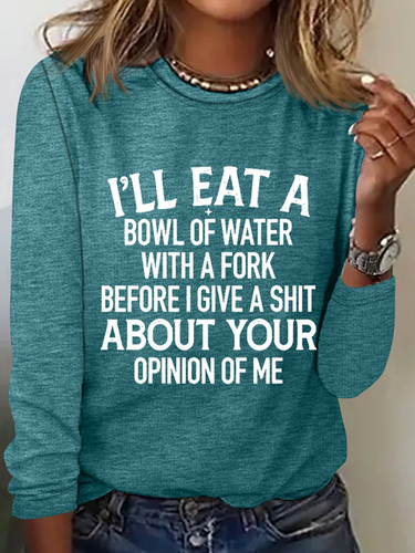 Bowl Of Water Text Letters Regular Fit Simple Crew Neck Long Sleeve Shirt - Modetalente - Modalova