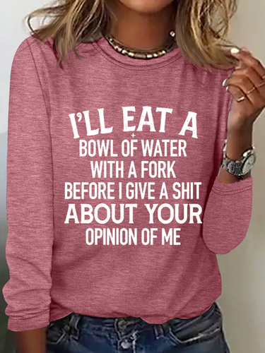 Bowl Of Water Text Letters Regular Fit Simple Crew Neck Long Sleeve Shirt - Modetalente - Modalova