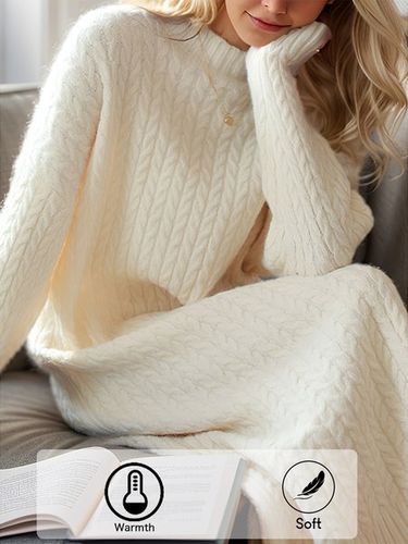 Yarn/Wool Yarn Crew Neck Casual Sweater Dress With No - Modetalente - Modalova