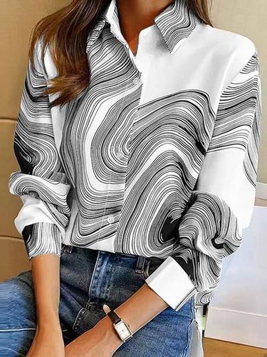 Casual Shirt Collar Loose Abstract Stripes Blouse - Just Fashion Now - Modalova