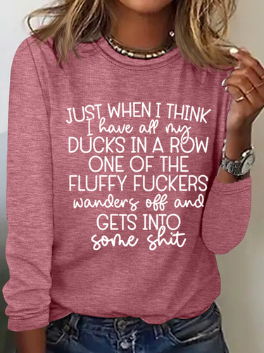 Women's Ducks In A Row Funny Regular Fit Simple Long Sleeve Shirt - Modetalente - Modalova