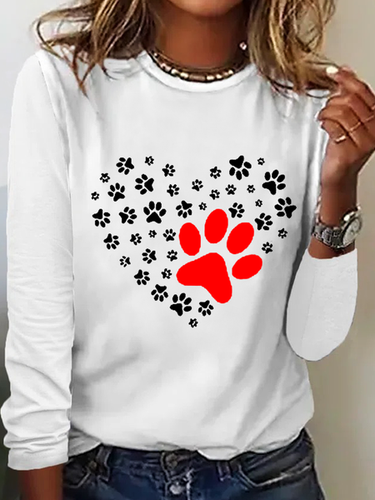 Funny Dog Crew Neck Simple Heart Cotton-Blend Long Sleeve Shirt - Modetalente - Modalova