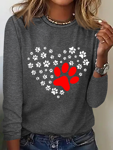 Funny Dog Crew Neck Simple Heart Cotton-Blend Long Sleeve Shirt - Modetalente - Modalova