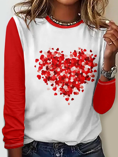 Casual Crew Neck Heart Long Sleeve Shirt - Modetalente - Modalova