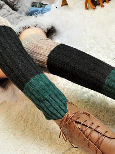 Women's Compression Socks Wool Socks Three-color Stitching Striped Knit Warm Leg Socks - Newchic - Modalova