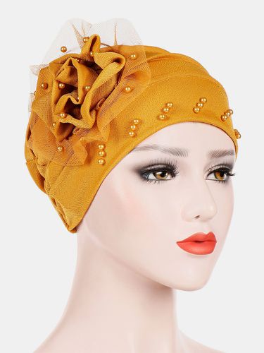 Monochrome Flower Headscarf Mesh Gauze Beaded Muslim Beanie - Newchic - Modalova