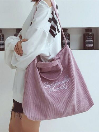 Women Retro Corduroy Zipper Tote Bag Handbag Shoulder Bag - Newchic - Modalova