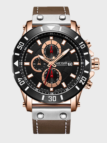 Business Men Quartz Watch Chronograph Luminous Quartz Watch Waterproof Leather Timing Men Watch - Newchic - Modalova