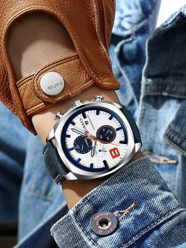 Chronometer Casual Style Male Sport Watch Leather Strap Analog Quartz Watch - Newchic - Modalova