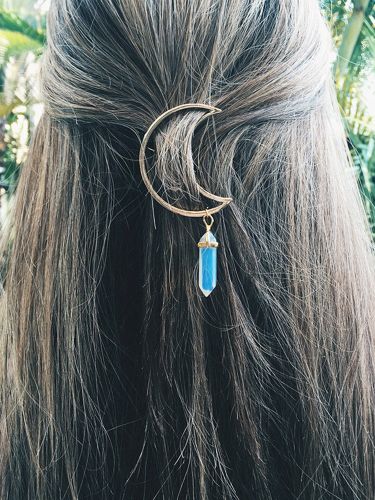 Colorful Natural Stone Pendant Hollow Moon Charm Hair Clip Hair Accessories for Women - Newchic - Modalova