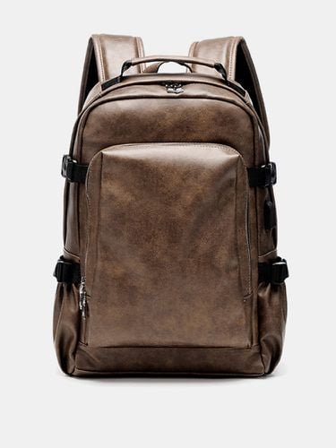 Men Business PU Leather Solid Backpack Casual Computer Bag - Newchic - Modalova