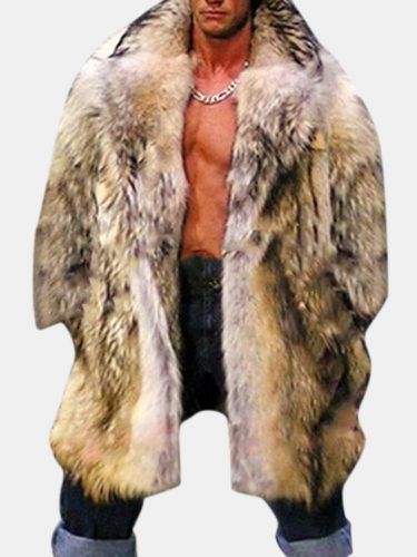 Mens Faux Raccoon Fur Trench Coat Mid Long Thickened Warm Fur Suit Collar Casual Coat - Newchic - Modalova