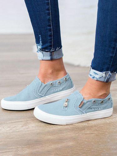 Women Zipper Loafers Denim Comfy Casual Slip On Flat Shoes - Newchic - Modalova